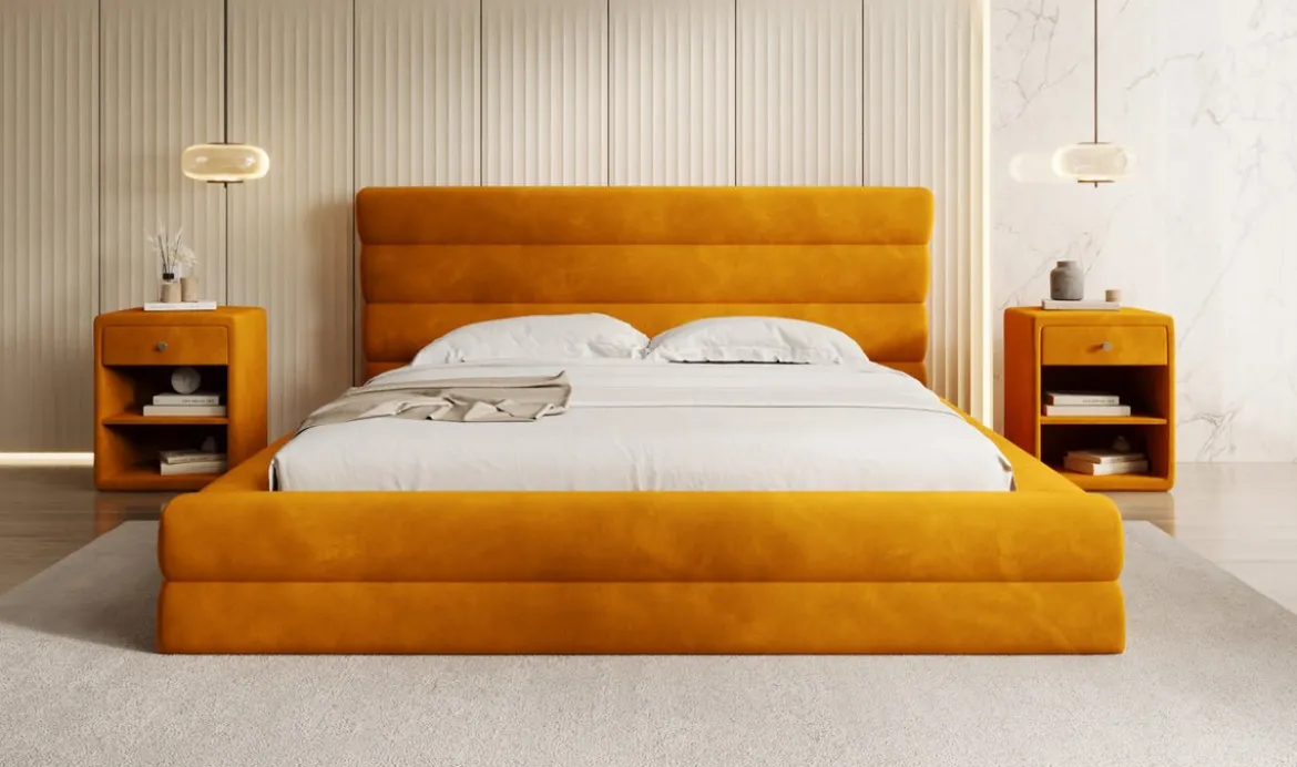 Designer Polsterbett Maren in Samt mit Stauraum