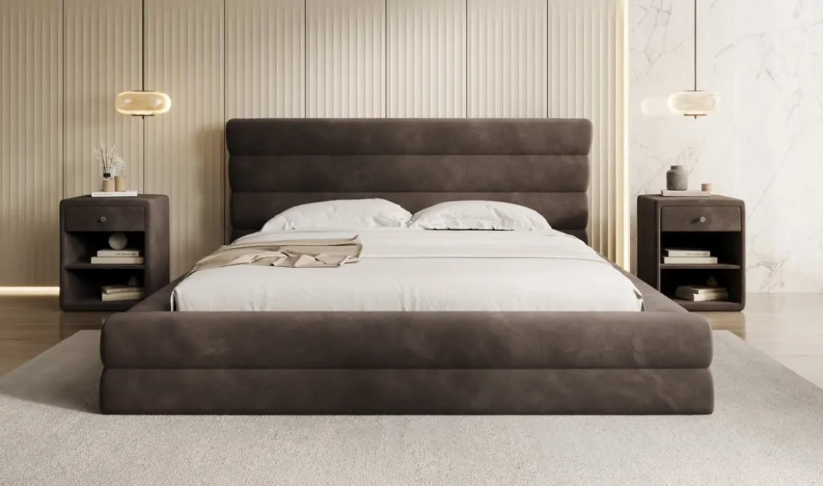 Designer Polsterbett Maren in Samt mit Stauraum