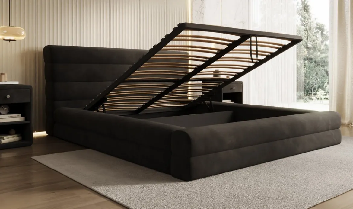 Designer Polsterbett Maren in Samt mit Stauraum