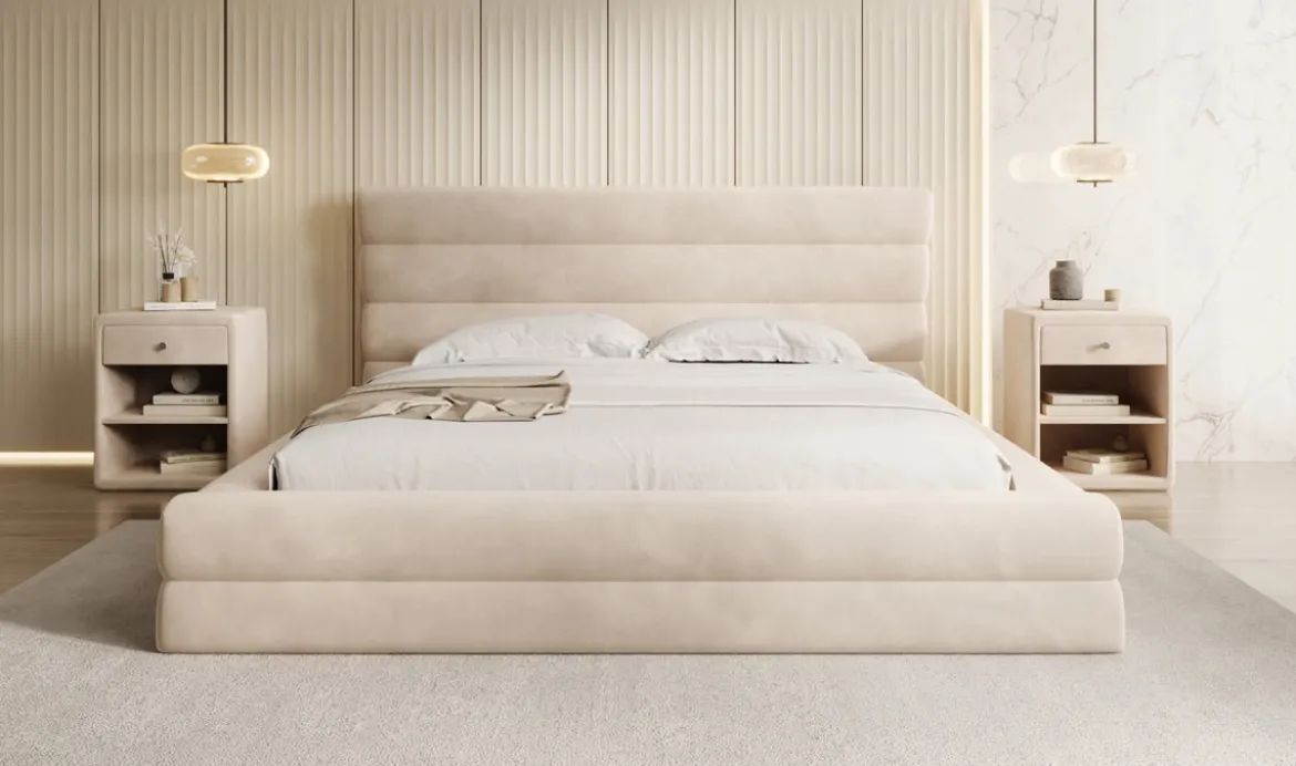 Designer Polsterbett Maren in Samt mit Stauraum