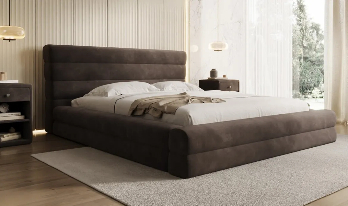 Designer Polsterbett Maren in Samt mit Stauraum