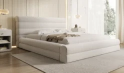 Designer Polsterbett Maren in Strukturstoff mit Stauraum