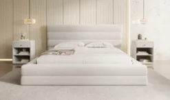 Designer Polsterbett Maren in Strukturstoff mit Stauraum