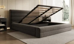 Designer Polsterbett Maren in Strukturstoff mit Stauraum