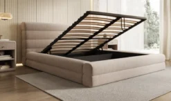 Designer Polsterbett Maren in Strukturstoff mit Stauraum