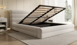 Designer Polsterbett Maren in Strukturstoff mit Stauraum