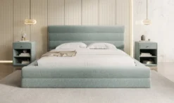 Designer Polsterbett Maren in Strukturstoff mit Stauraum