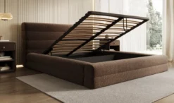 Designer Polsterbett Maren in Strukturstoff mit Stauraum