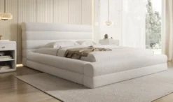 Designer Polsterbett Maren in Teddy Bouclé mit Stauraum