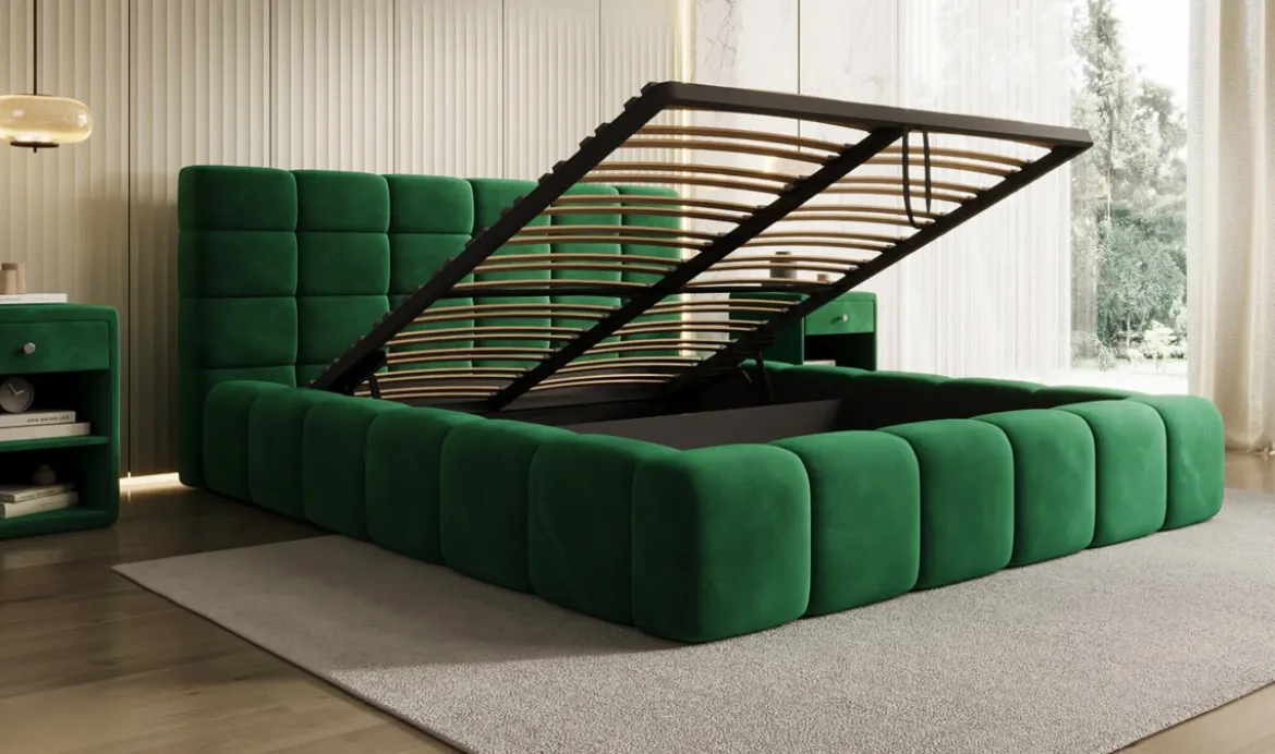 Designer Polsterbett Marshmallow in Samt mit Stauraum