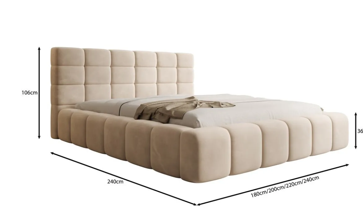 Designer Polsterbett Marshmallow in Samt mit Stauraum