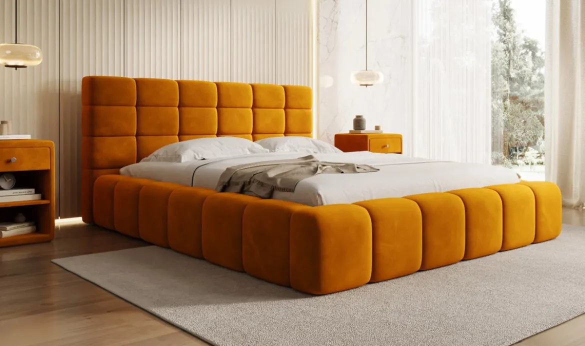 Designer Polsterbett Marshmallow in Samt mit Stauraum