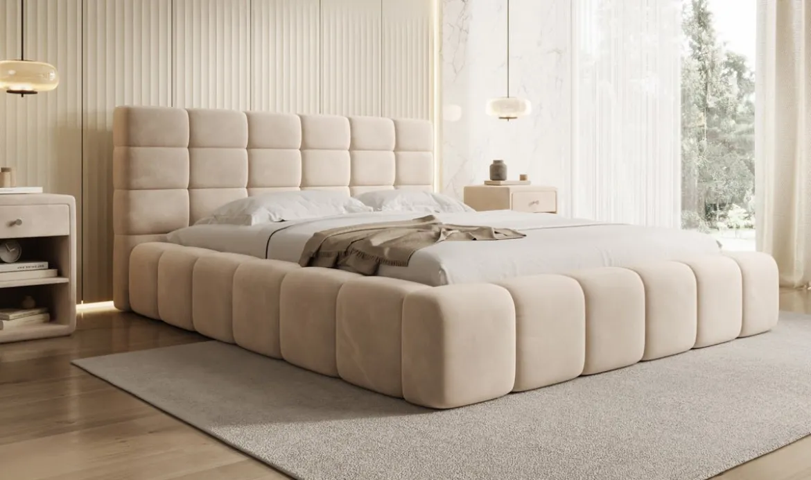 Designer Polsterbett Marshmallow in Samt mit Stauraum