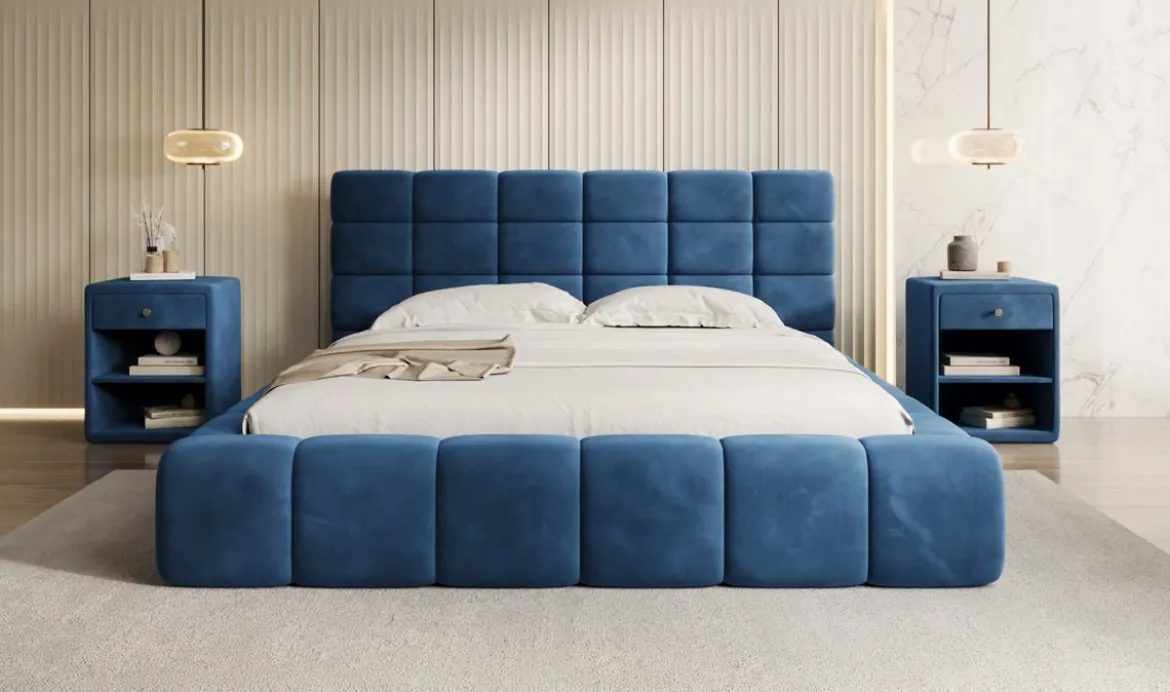 Designer Polsterbett Marshmallow in Samt mit Stauraum