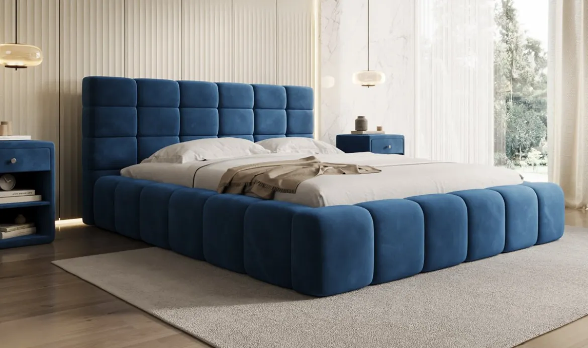 Designer Polsterbett Marshmallow in Samt mit Stauraum