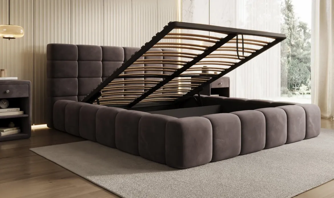 Designer Polsterbett Marshmallow in Samt mit Stauraum