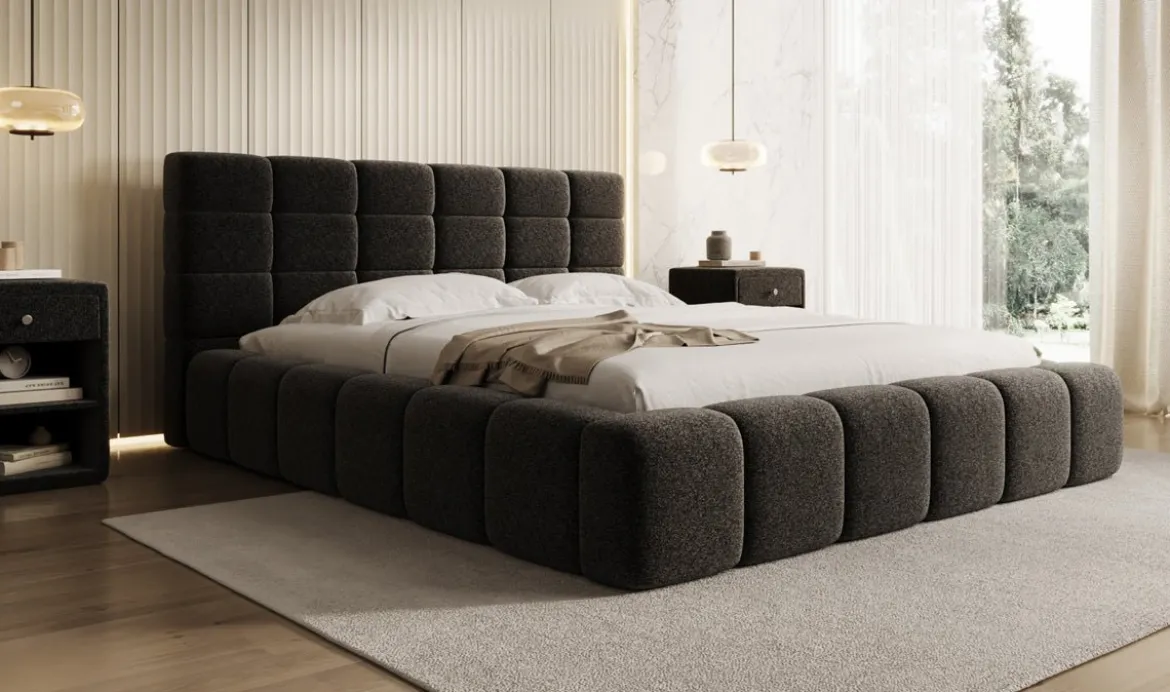 Designer Polsterbett Marshmallow in Strukturstoff mit Stauraum