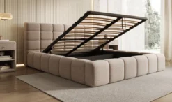 Designer Polsterbett Marshmallow in Strukturstoff mit Stauraum