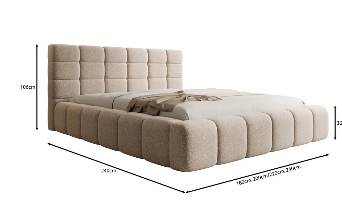 Designer Polsterbett Marshmallow in Strukturstoff mit Stauraum