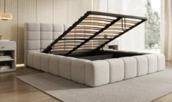 Designer Polsterbett Marshmallow in Strukturstoff mit Stauraum