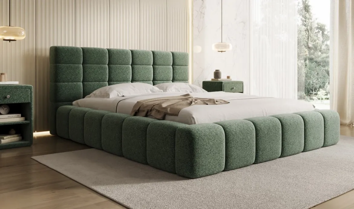 Designer Polsterbett Marshmallow in Strukturstoff mit Stauraum