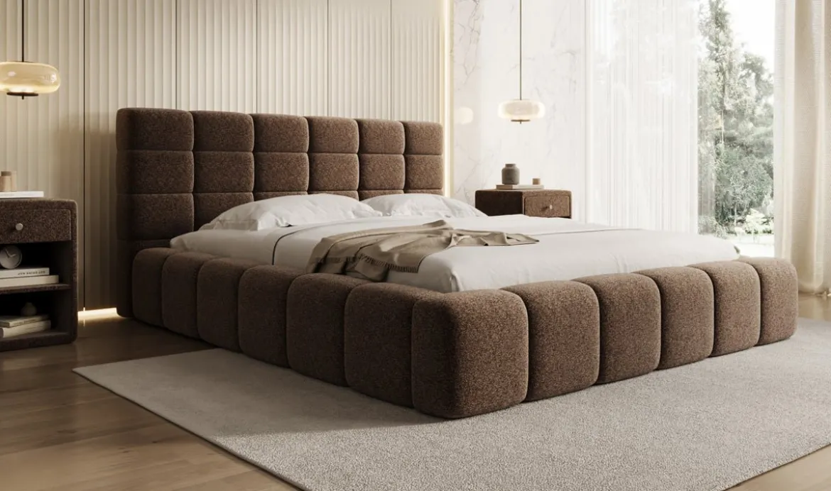 Designer Polsterbett Marshmallow in Strukturstoff mit Stauraum