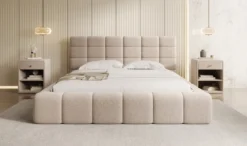 Designer Polsterbett Marshmallow in Strukturstoff mit Stauraum