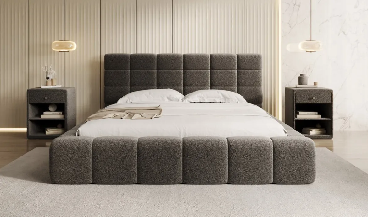 Designer Polsterbett Marshmallow in Strukturstoff mit Stauraum