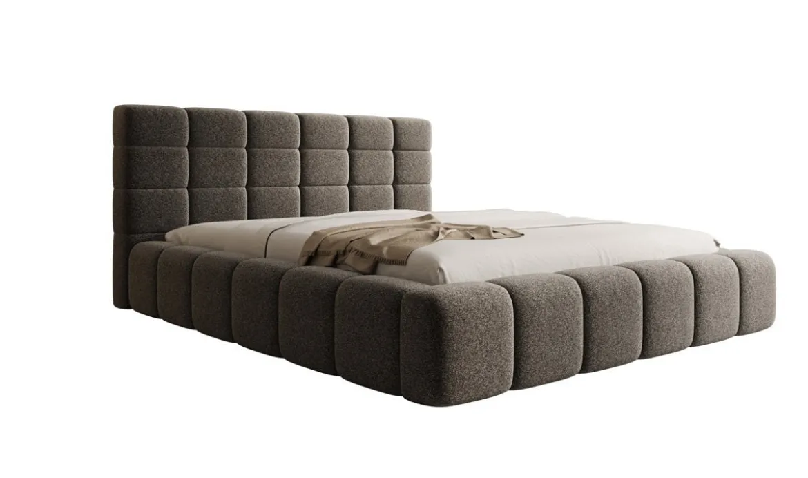 Designer Polsterbett Marshmallow in Strukturstoff mit Stauraum