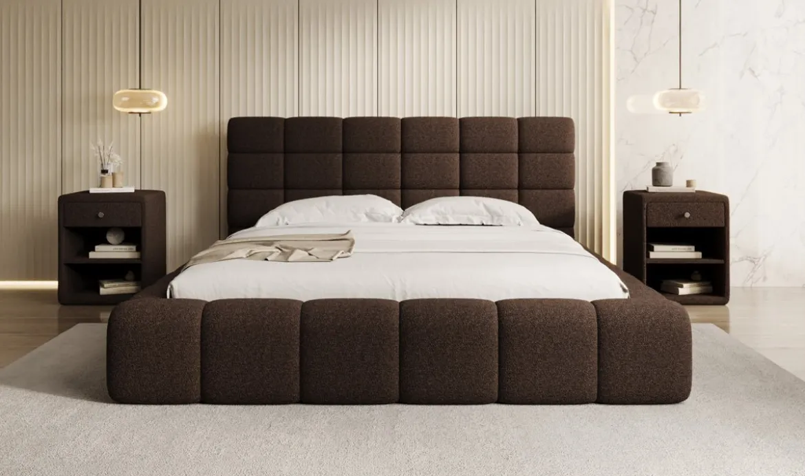 Designer Polsterbett Marshmallow in Teddy Bouclé mit Stauraum