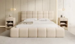 Designer Polsterbett Marshmallow in Teddy Bouclé mit Stauraum