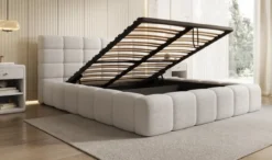 Designer Polsterbett Marshmallow in Teddy Bouclé mit Stauraum