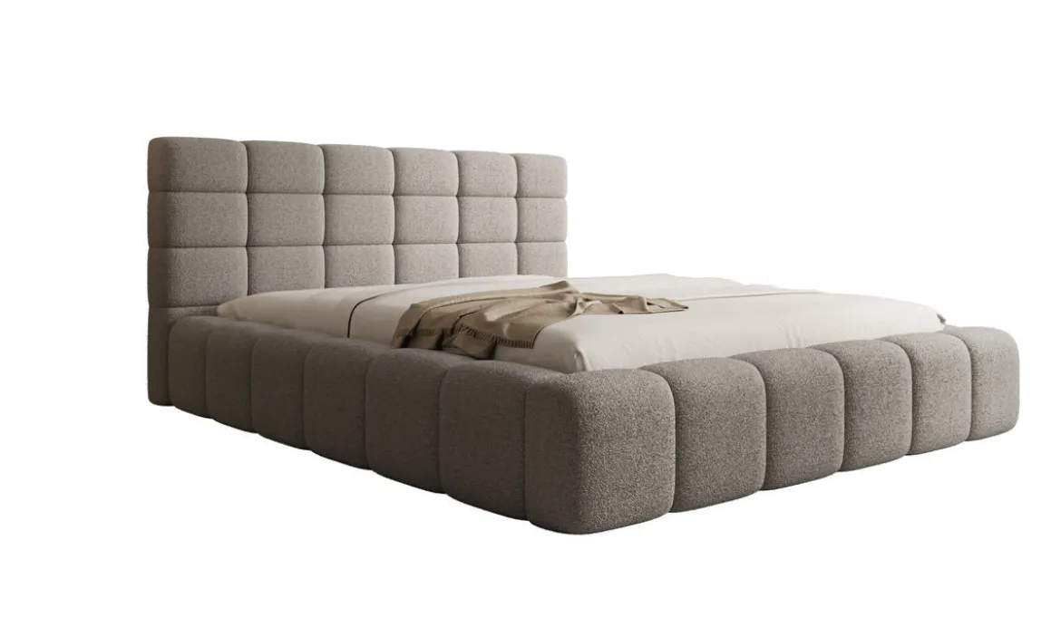 Designer Polsterbett Marshmallow in Teddy Bouclé mit Stauraum