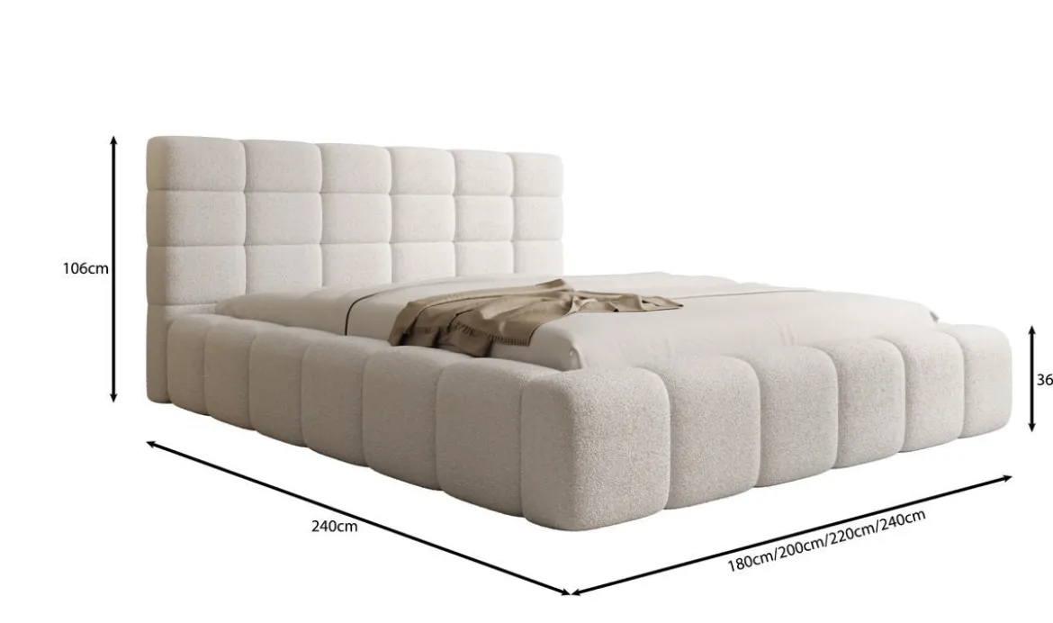 Designer Polsterbett Marshmallow in Teddy Bouclé mit Stauraum