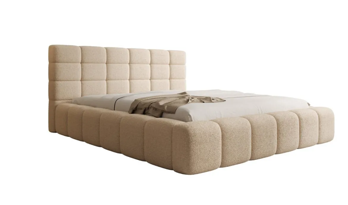 Designer Polsterbett Marshmallow in Teddy Bouclé mit Stauraum