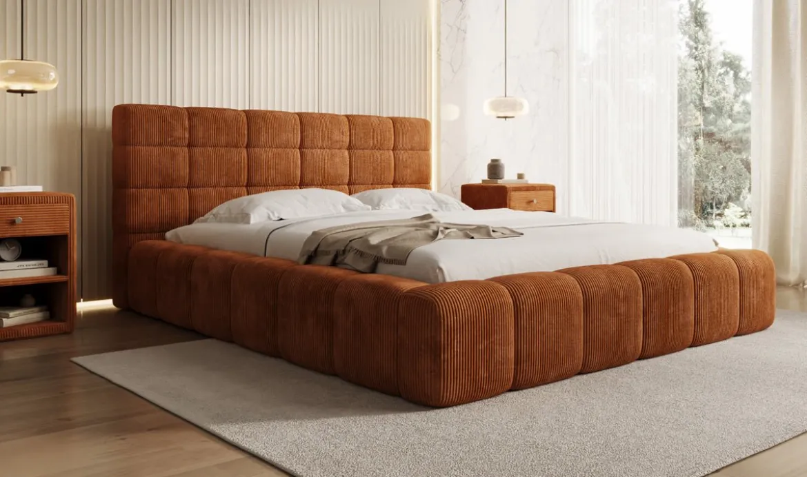 Designer Polsterbett Marshmallow in Cord mit Stauraum