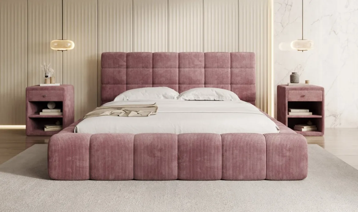 Designer Polsterbett Marshmallow in Cord mit Stauraum