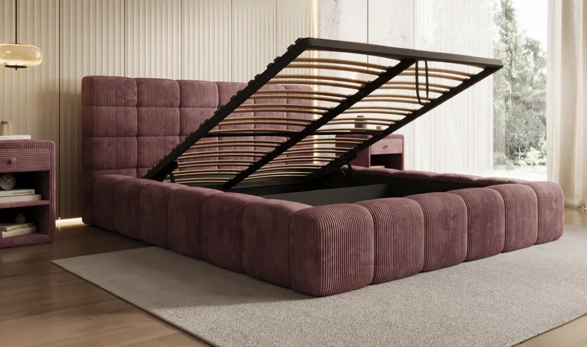 Designer Polsterbett Marshmallow in Cord mit Stauraum