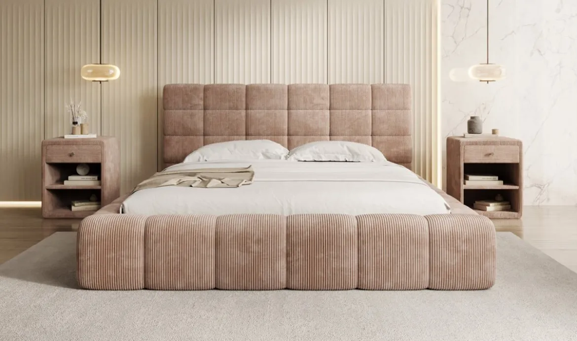Designer Polsterbett Marshmallow in Cord mit Stauraum
