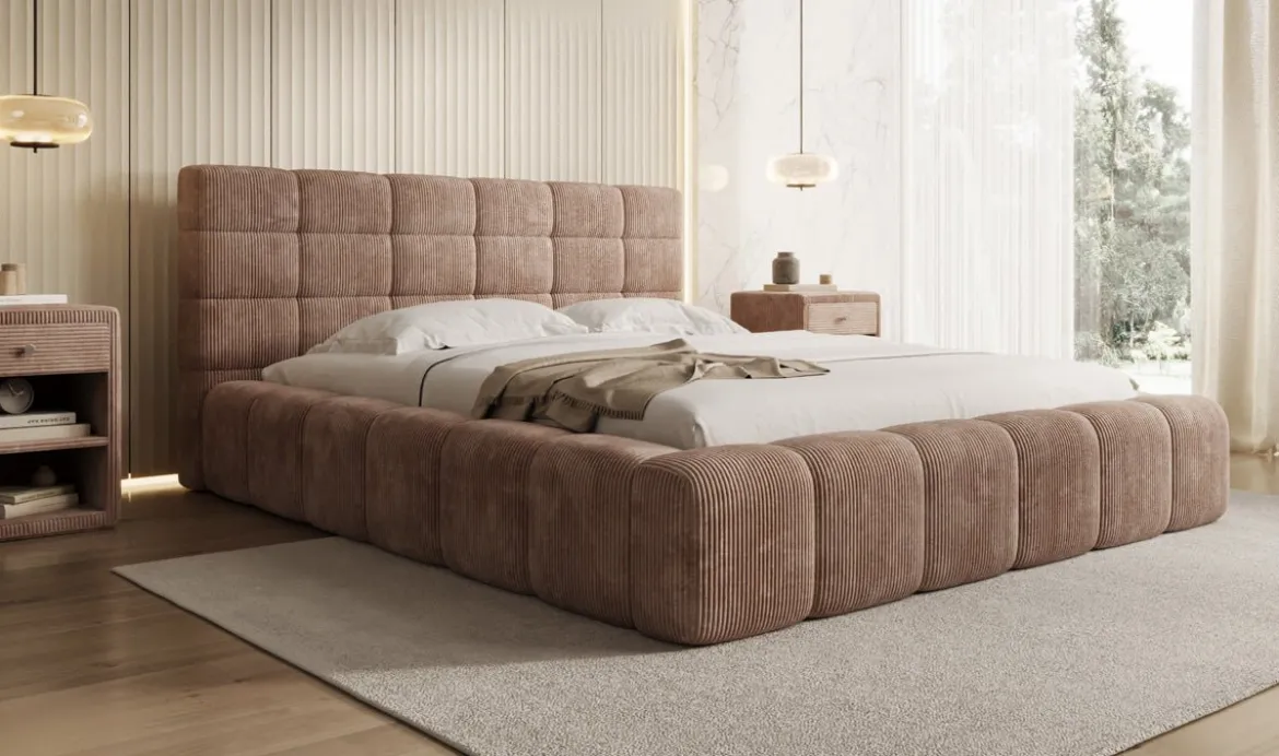 Designer Polsterbett Marshmallow in Cord mit Stauraum