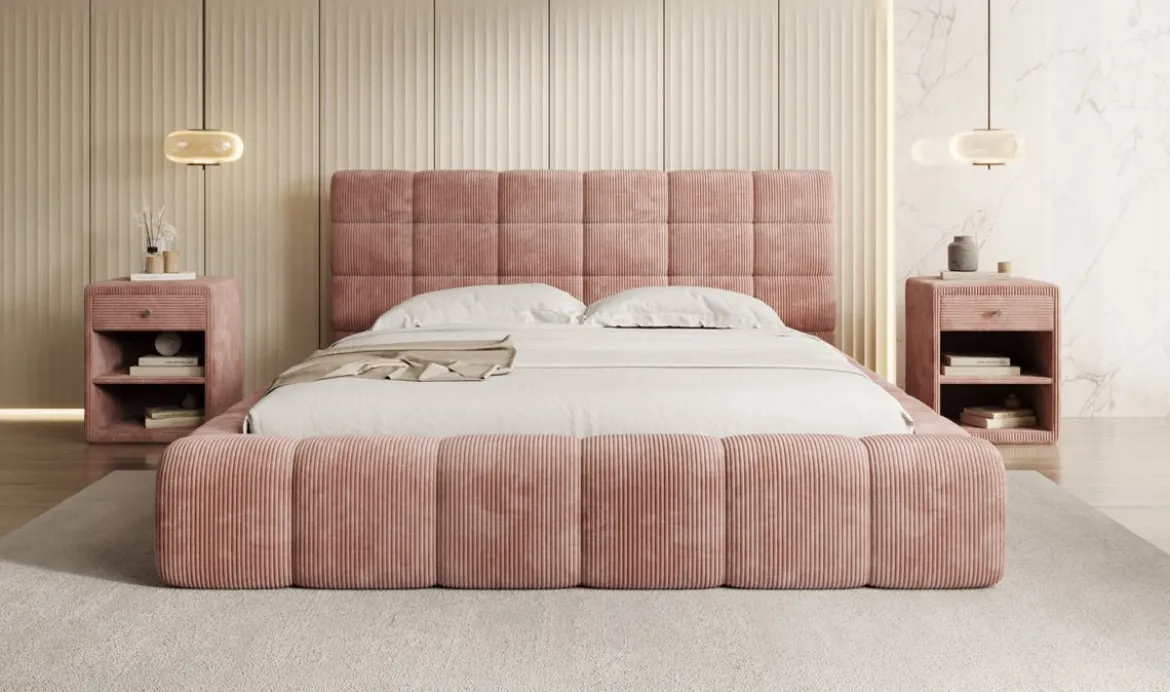 Designer Polsterbett Marshmallow in Cord mit Stauraum