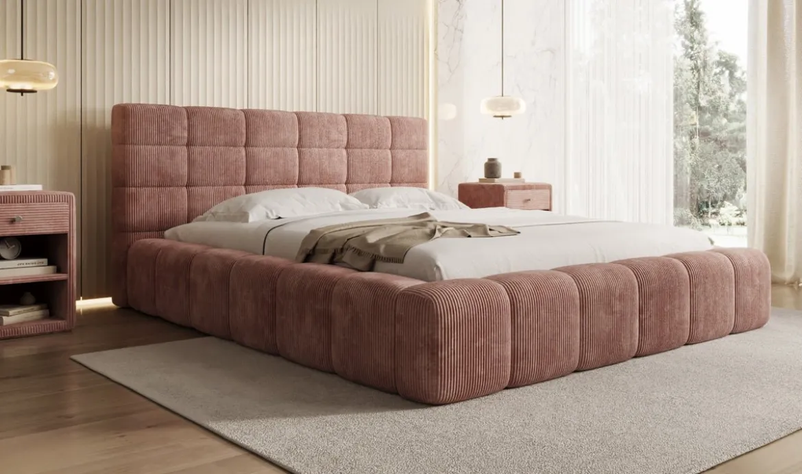 Designer Polsterbett Marshmallow in Cord mit Stauraum