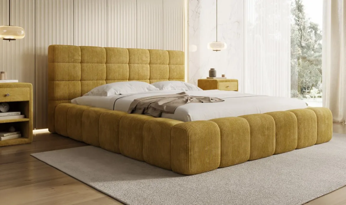 Designer Polsterbett Marshmallow in Cord mit Stauraum