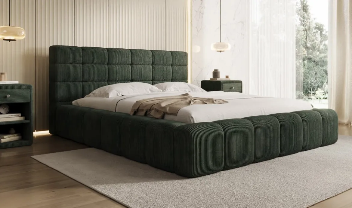 Designer Polsterbett Marshmallow in Cord mit Stauraum