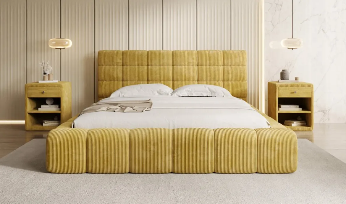 Designer Polsterbett Marshmallow in Cord mit Stauraum