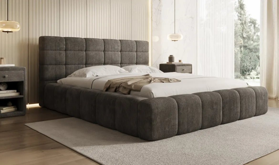 Designer Polsterbett Marshmallow in Cord mit Stauraum