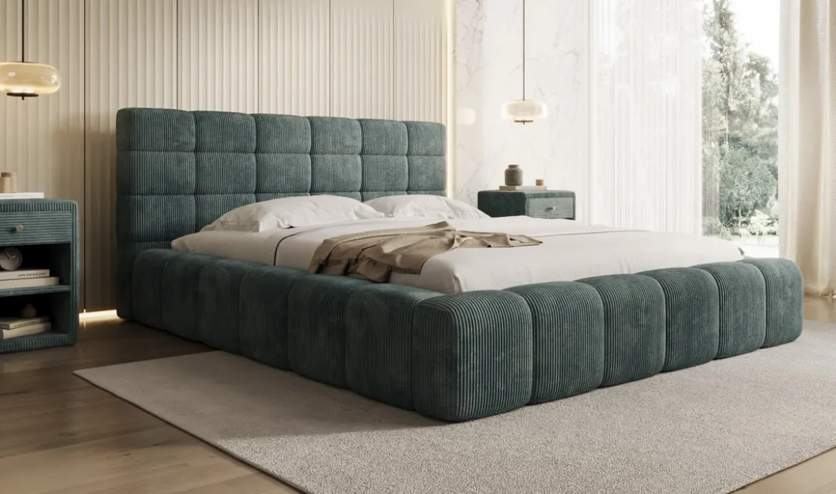 Designer Polsterbett Marshmallow in Cord mit Stauraum