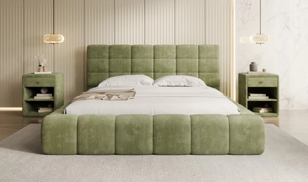 Designer Polsterbett Marshmallow in Cord mit Stauraum