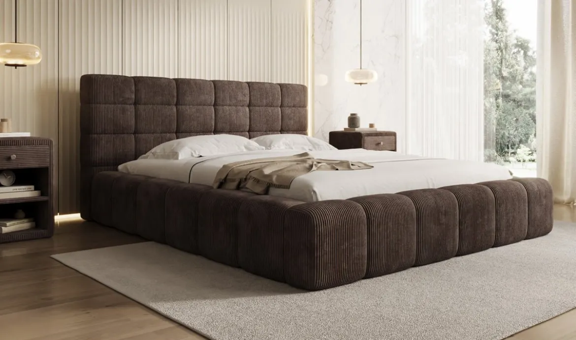 Designer Polsterbett Marshmallow in Cord mit Stauraum