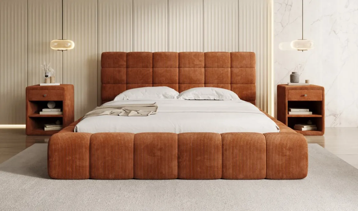 Designer Polsterbett Marshmallow in Cord mit Stauraum